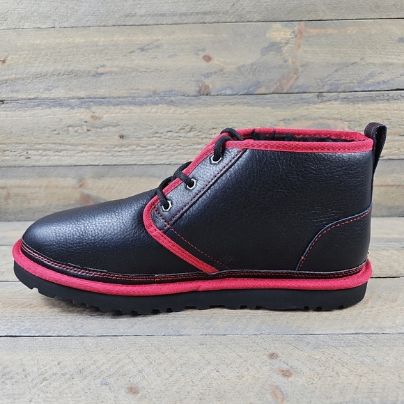 UGG Neumel Leather Men\'s Chukka Ankle Boots Plush Lined Black/Red main image 9